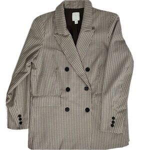 Joie Wool Blend Brown Houndstooth Blazer Double Breasted Pockets Large Office